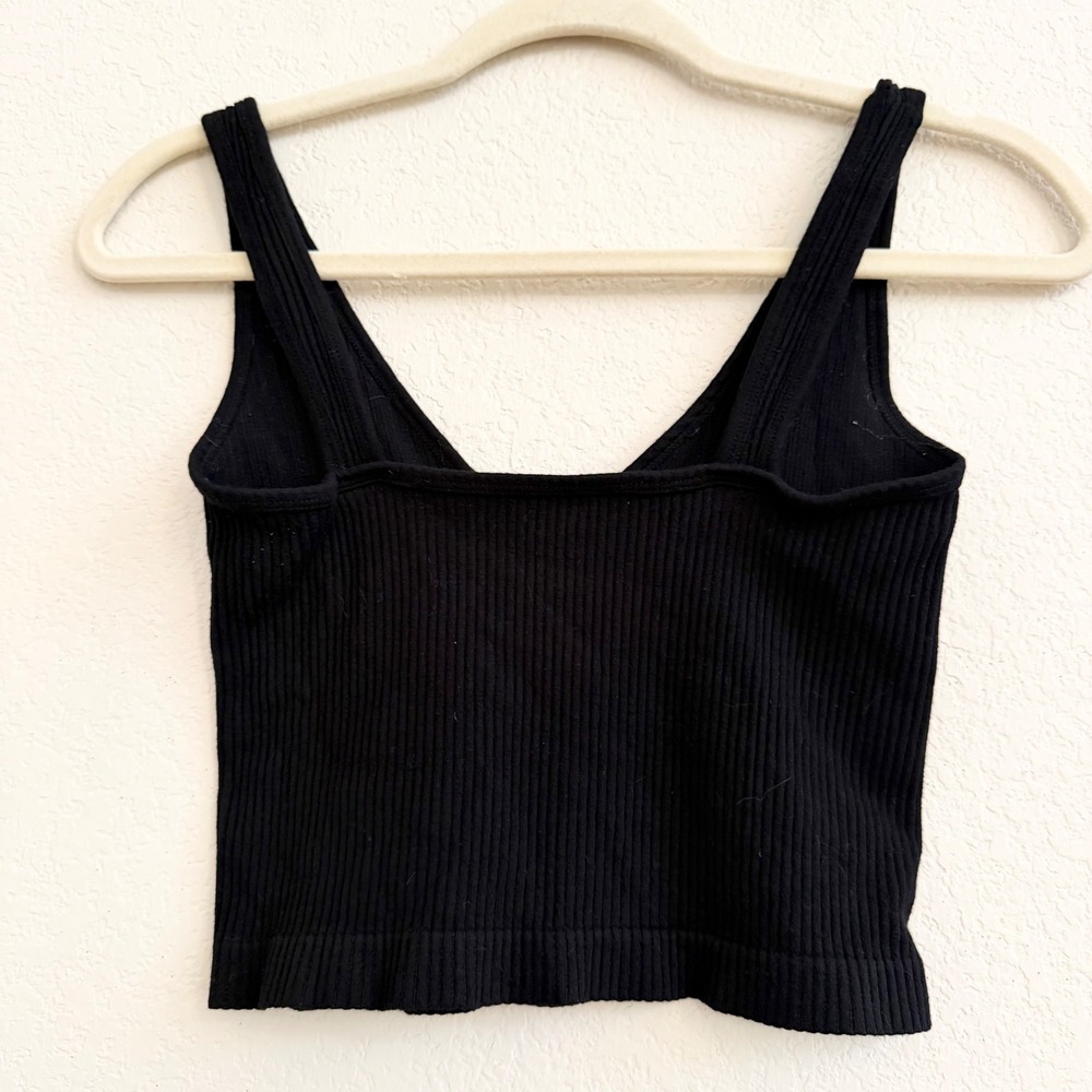 Intimately Free People Black Ribbed V-Neck Crop Tank Top XS/S - Picture 6 of 8